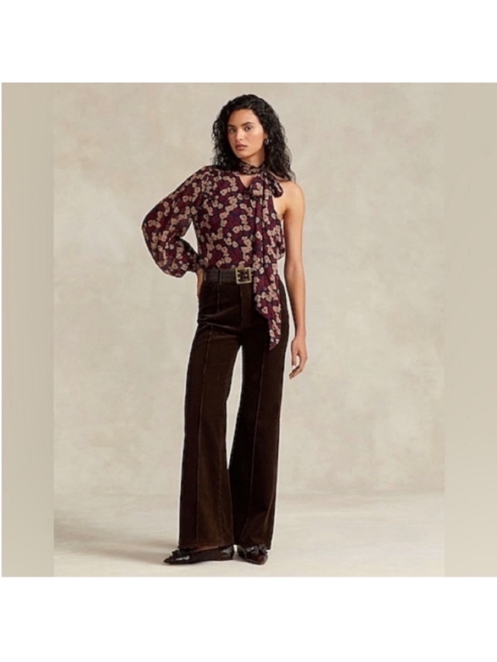 NWT POLO RALPH LAUREN Georgette Tie-Neck One-Shoulder Top - Picture 7 of 16